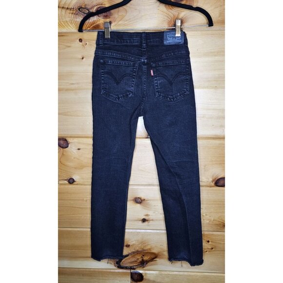 Levi's High Rise Ankle Girl's Size 10 Black Straight Frayed Leg Opening Jeans - Picture 11 of 11